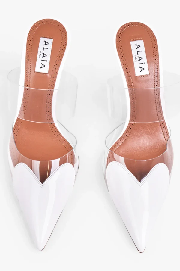 Alaïa Le Coeur 90mm Patent Mules White - Image 4