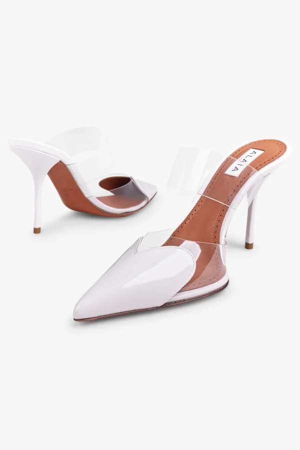 Alaïa Le Coeur 90mm Patent Mules White - Image 3